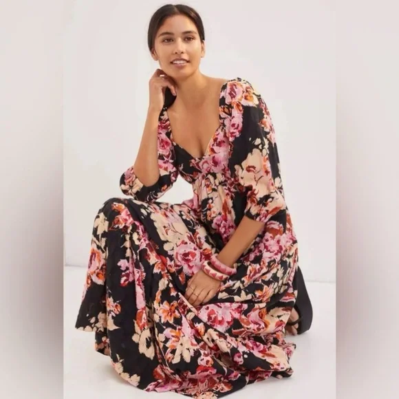 Anthropologie Pink and Orange Ruffled Tiered Sundress